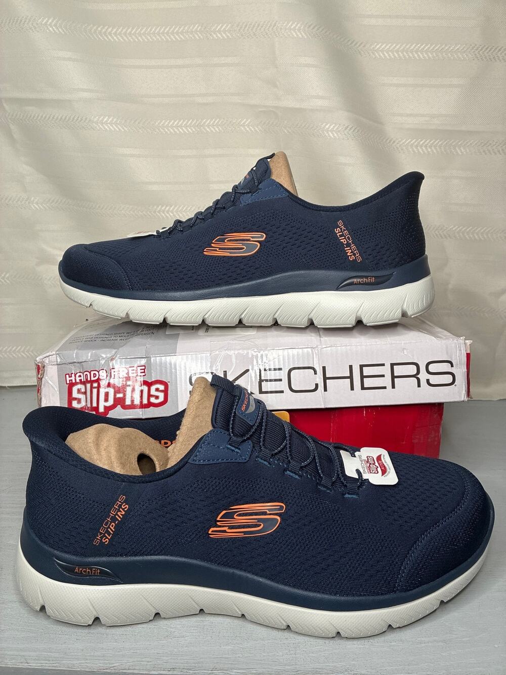 Skechers Slip-Ins Arch Fit Summits Vorken Sneakers Navy Orange Size 13